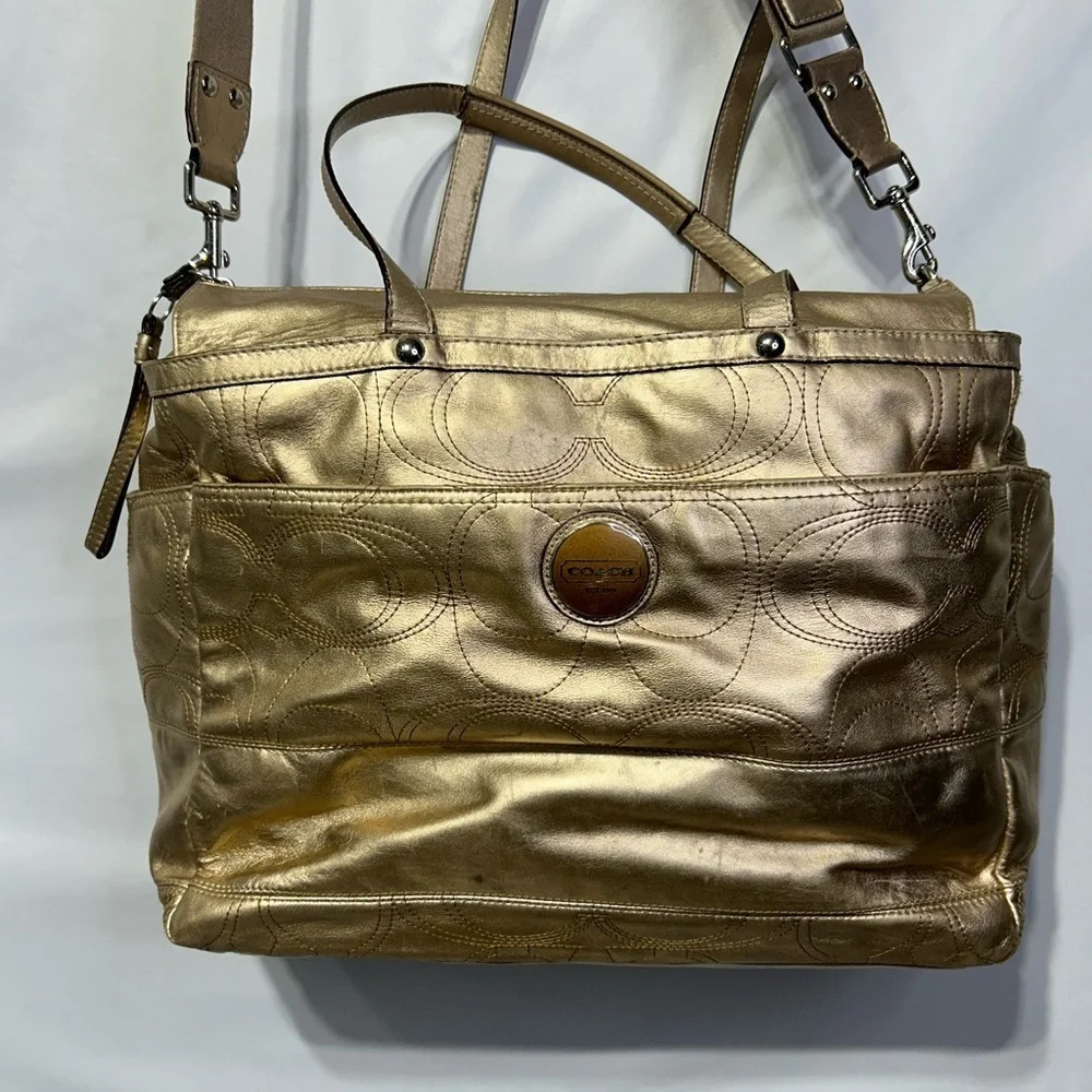 COACH gold oversized diaper bag. Gorgeous. Tons of pockets. Tons of options! - Picture 2 of 12